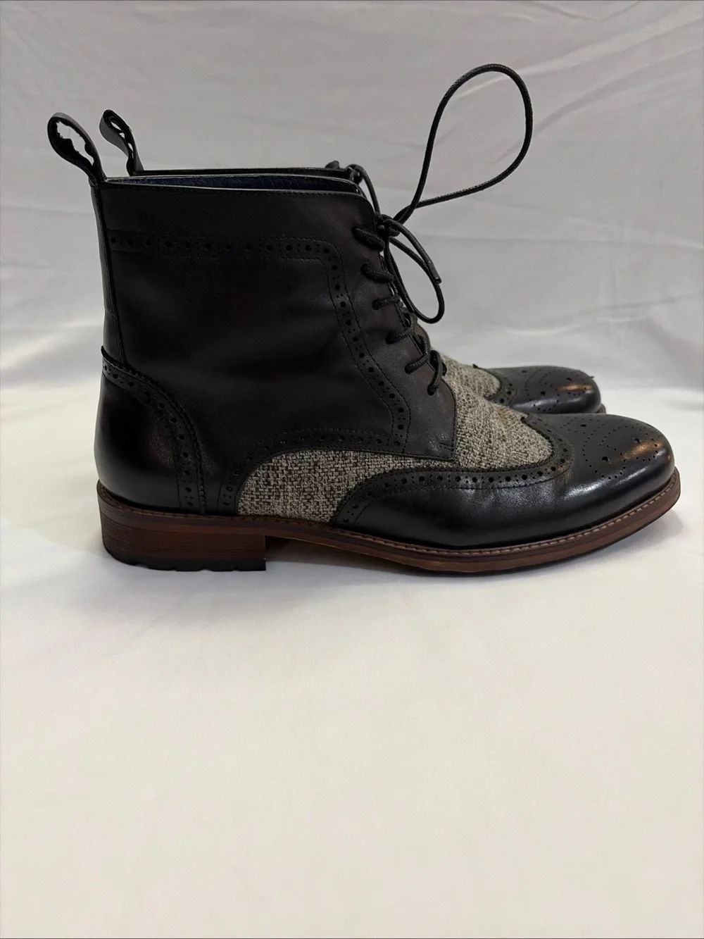 Men's Black Leather & Gray Textile Chukka Wingtip Boots